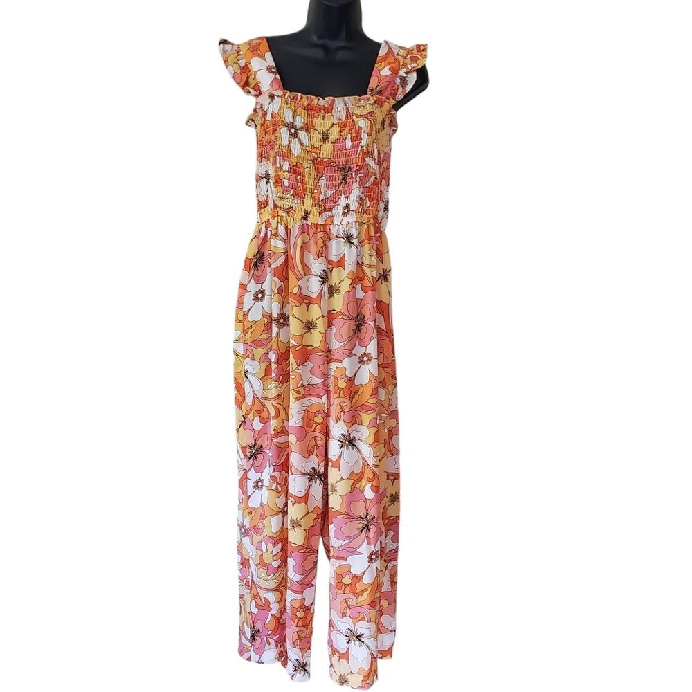Inspired Hearts Floral Jumpsuit - Pink and Orange - Picture 1 of 7